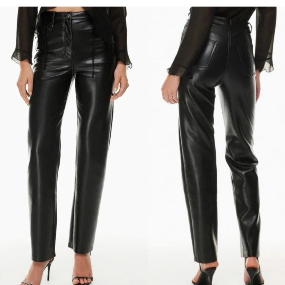 Aritzia Melinda Black Straight Leg Leather Pants